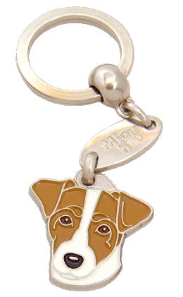 RUSSELL TERRIER WHITE AND BROWN <br> (keyring, engraving included)